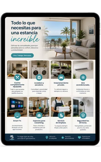 Tableta mostrando la aplicación con los servicios de la villa